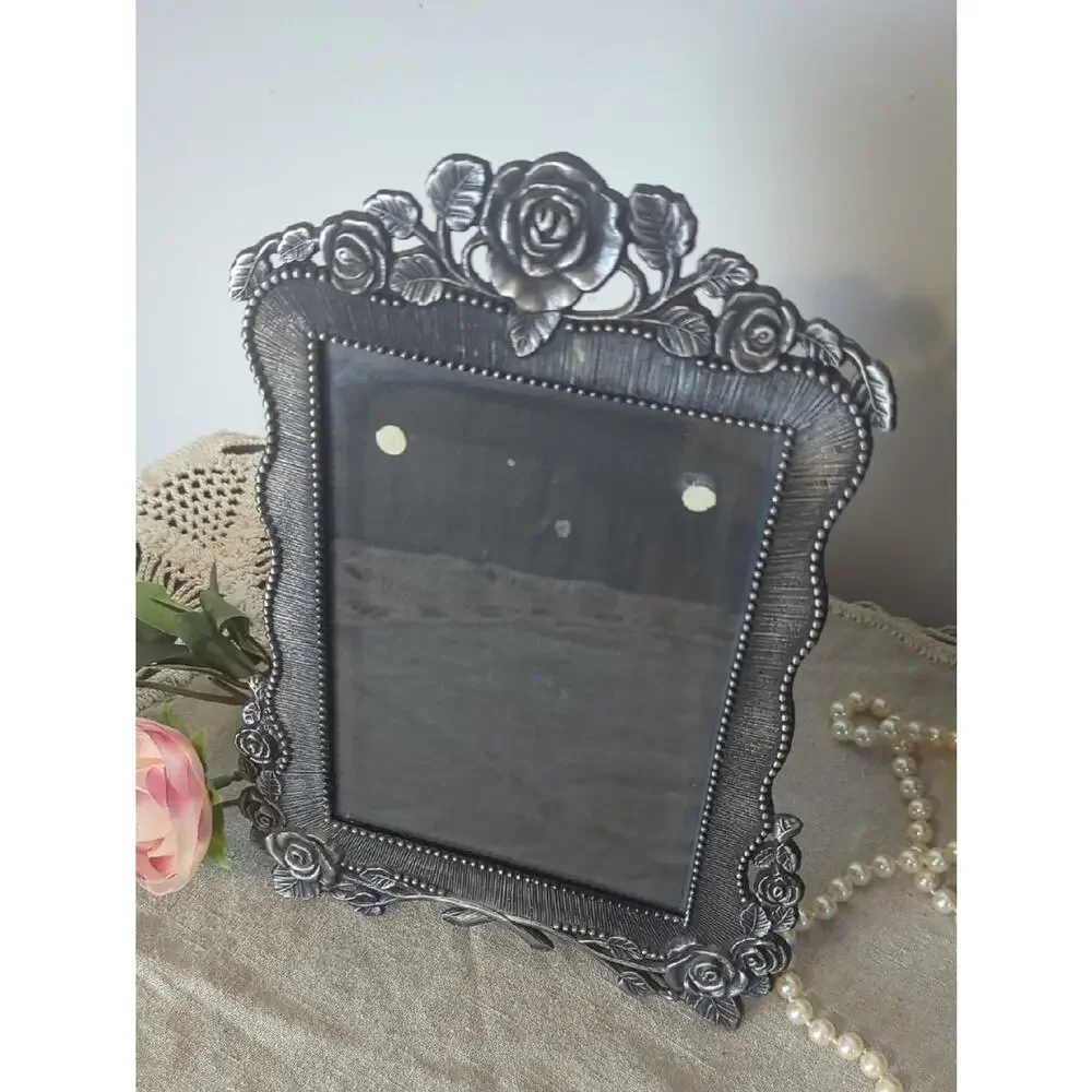 Vintage Rose Metal Picture Frame 10x7 Romantic Cottage Decor  Coquette Vanity